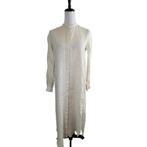 Caliban Italy Beige 100% Linen Band Collar Maxi Shirt Dress Womens S 40‎ Luxury